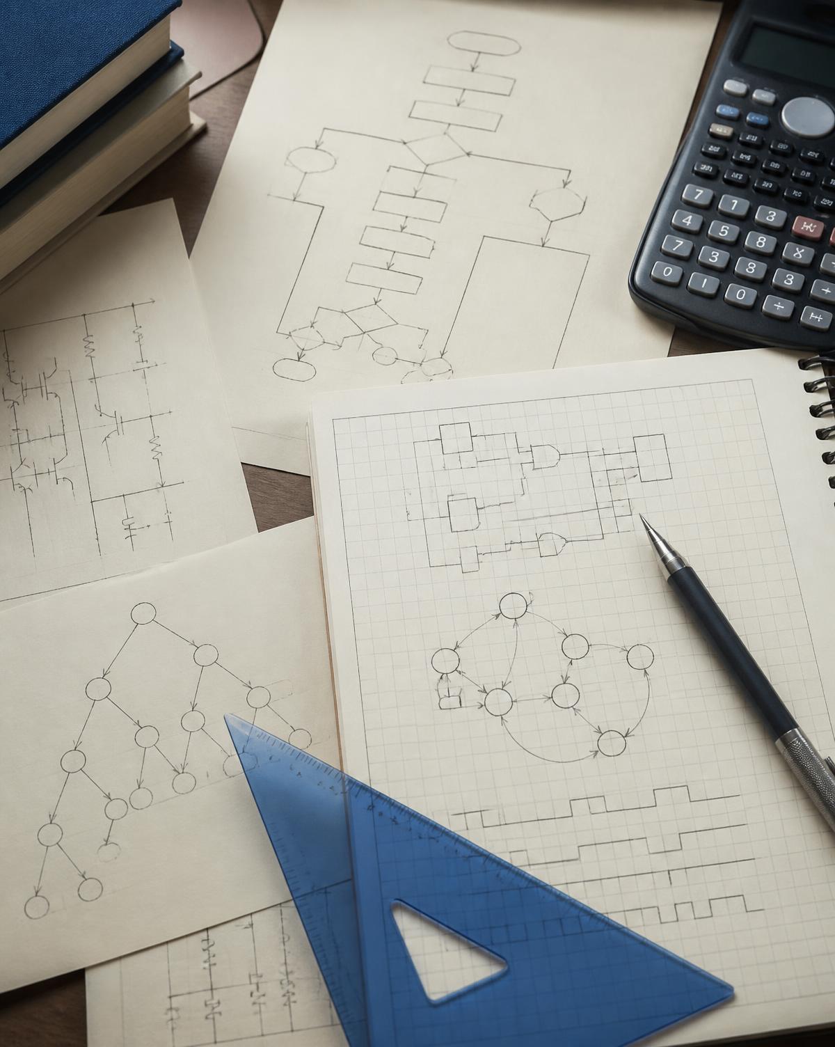 Algorithm and system diagrams sketched on paper